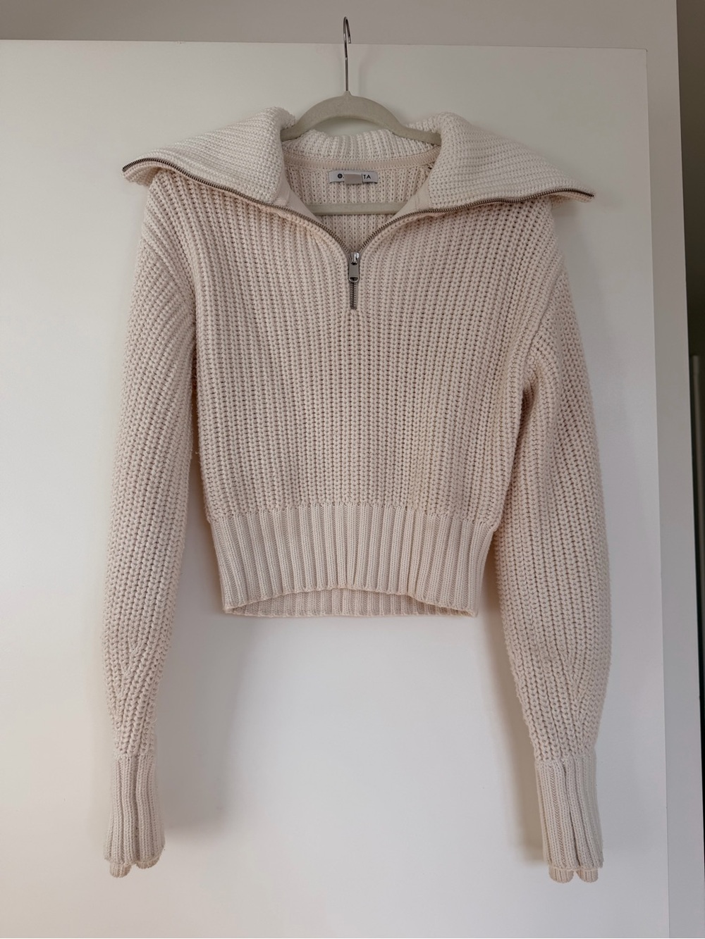 Athleta Zip Collar Cropped Knit Sweater - Cream